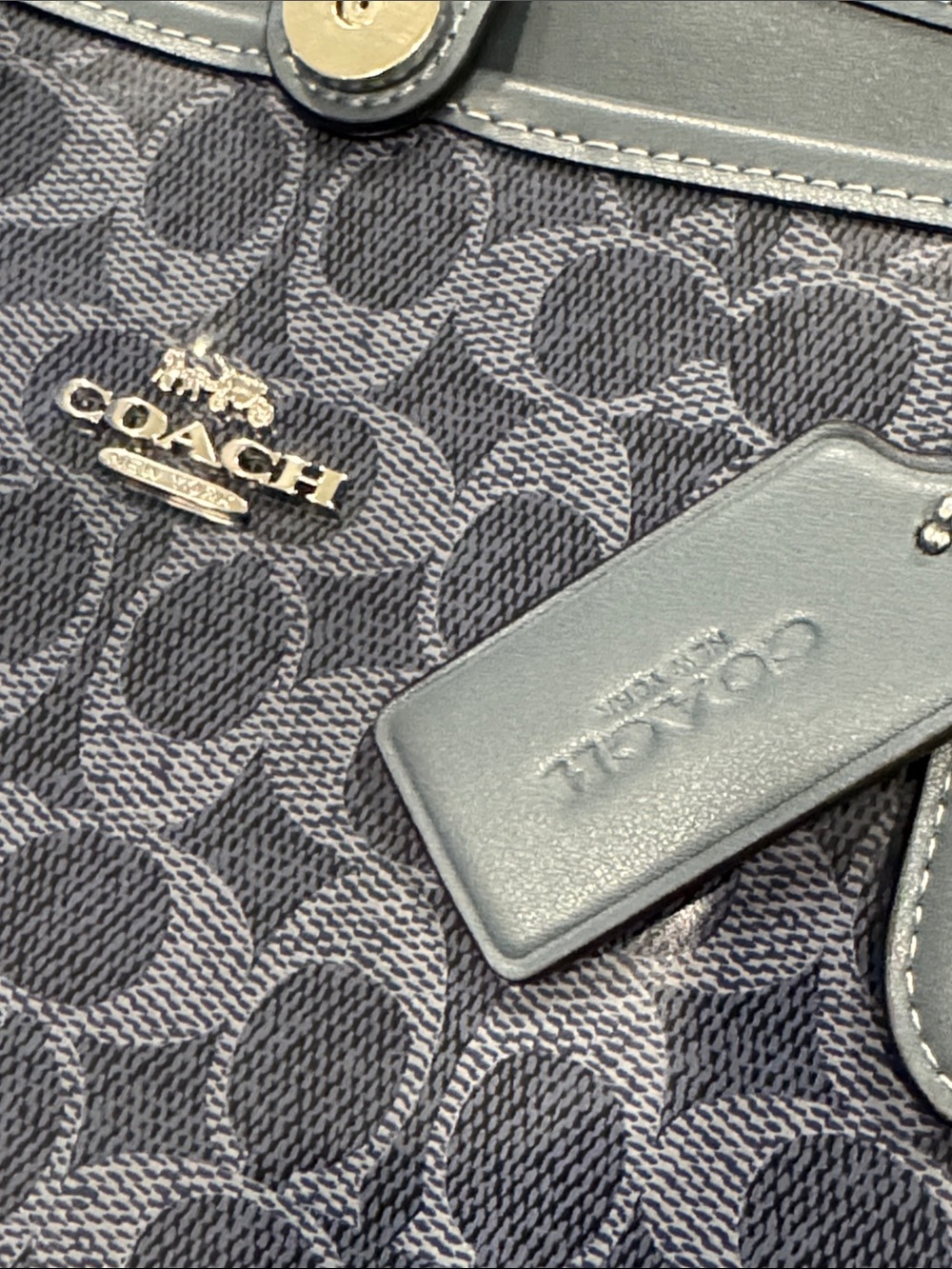 Coach Bag Denim Coated Canvas City Tote Patent Leather Dark Navy Tote NWOT RARE - Picture 15 of 17